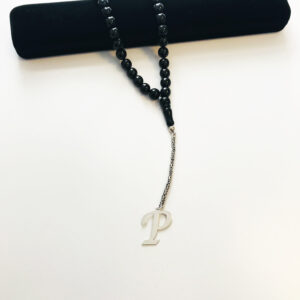 P Harfli 925 Ayar Gümüş Püskül ve Harf - Oltu Tesbih (Kral Zincir)