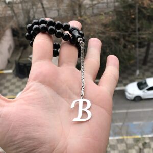 B Harfli 925 Ayar Gümüş Püskül ve Harf - Oltu Tesbih (Kral Zincir)
