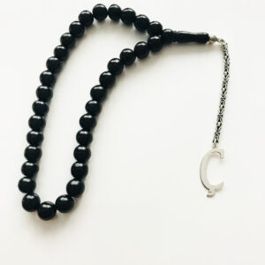 Ç Harfli 925 Ayar Gümüş Püskül ve Harf - Oltu Tesbih (Kral Zincir)