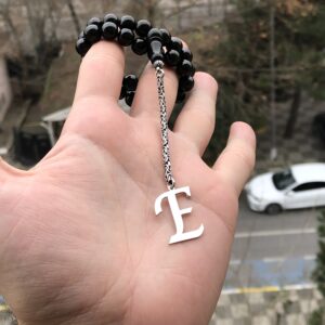 E Harfli 925 Ayar Gümüş Püskül ve Harf - Oltu Tesbih (Kral Zincir)