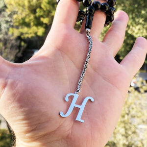 H Harfli 925 Ayar Gümüş Püskül ve Harf - Oltu Tesbih (Kral Zincir)