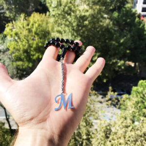 M Harfli 925 Ayar Gümüş Püskül ve Harf - Oltu Tesbih (Kral Zincir)