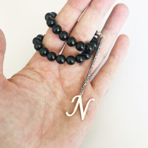 N Harfli 925 Ayar Gümüş Püskül ve Harf - Oltu Tesbih (Kral Zincir)