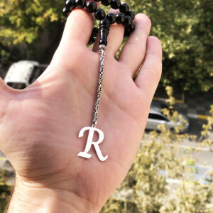 R Harfli 925 Ayar Gümüş Püskül ve Harf - Oltu Tesbih (Kral Zincir)