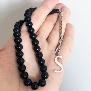 S Harfli 925 Ayar Gümüş Püskül ve Harf - Oltu Tesbih (Kral Zincir)