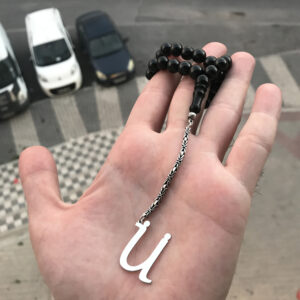 Ü Harfli 925 Ayar Gümüş Püskül ve Harf - Oltu Tesbih (Kral Zincir)