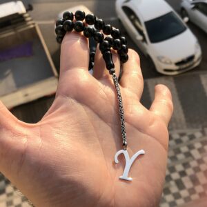 Y Harfli 925 Ayar Gümüş Püskül ve Harf - Oltu Tesbih (Kral Zincir)