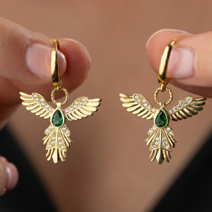 Gümüş Anka Kuşu Figürlü Gold Kadın Küpe