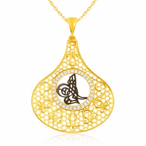 Gümüş Gold Tuğra Bayan Kolye