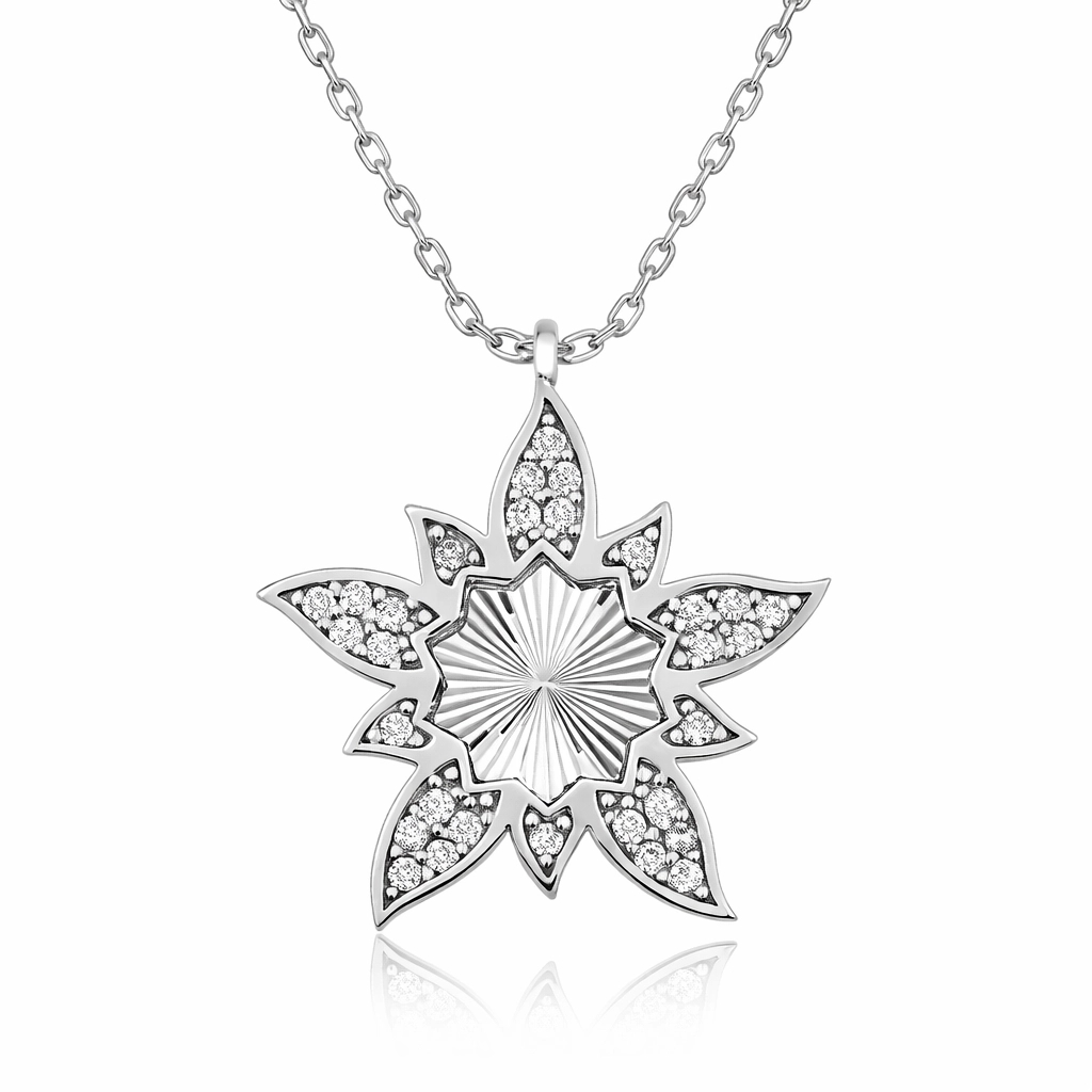 Gümüş Lotus Çiçeği Bayan Kolye - Görsel 5