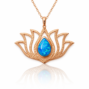 Gümüş Opal Taşlı Rose Lotus Çiçeği Kolye