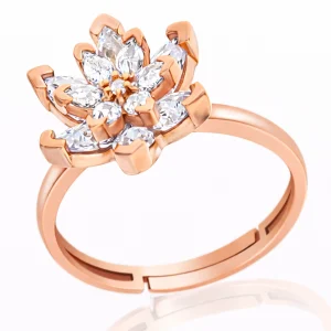 Gümüş Rose Beyaz Taşlı Lotus Çiçeği Kadın Yüzük