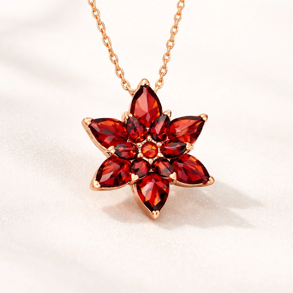 Gümüş Rose Kırmızı Lotus Çiçeği Kolye - Görsel 2