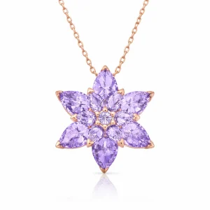 Gümüş Rose Lila Lotus Çiçeği Kolye