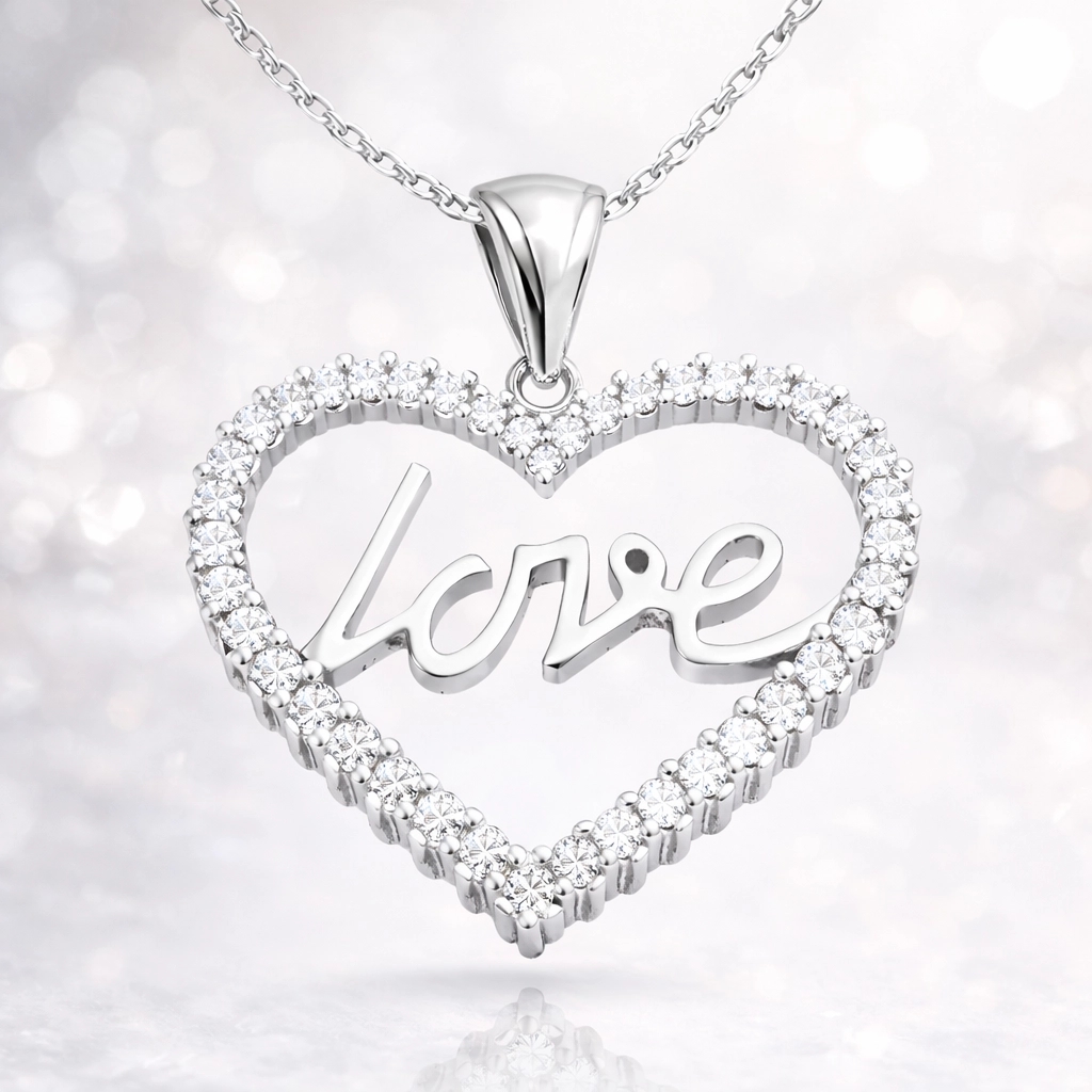 Gümüş Taşlı Love Bayan Kolye - Görsel 2