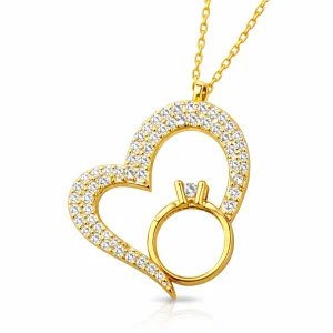 Gümüş Tektaşlı Gold Kalp Kadın Kolye