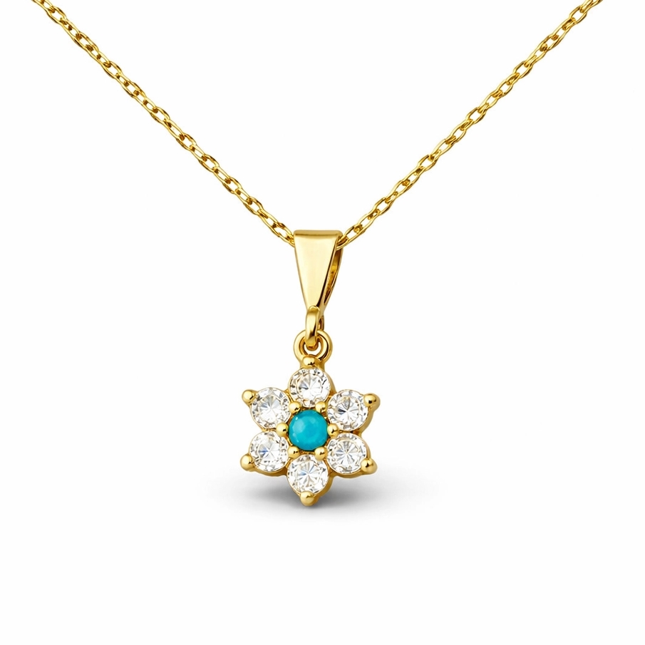 Gümüş Mavi Taşlı Gold Çiçek Kadın Set - Görsel 3
