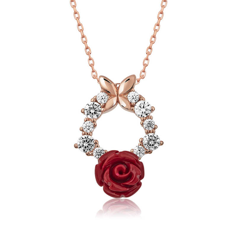 Gümüş Rose Kırmızı Gül Kolye