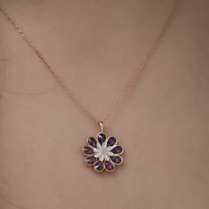 Gümüş Rose Erguvan Çiçeği Kolye - Görsel 4