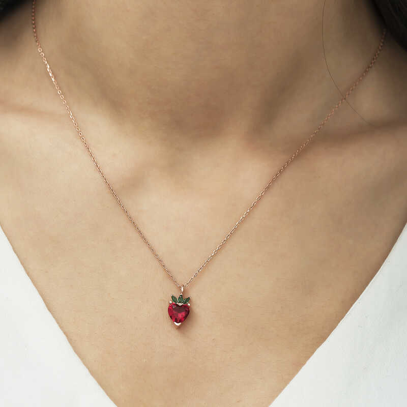 Gümüş Rose Çilek Figür Meyve Kolye - Görsel 2