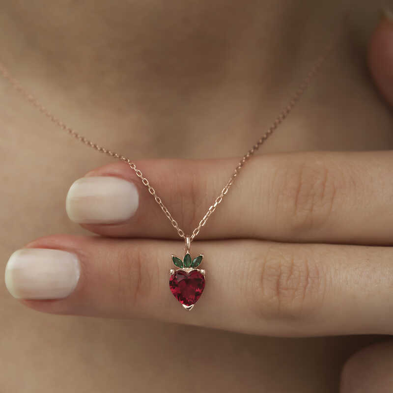 Gümüş Rose Çilek Figür Meyve Kolye - Görsel 3