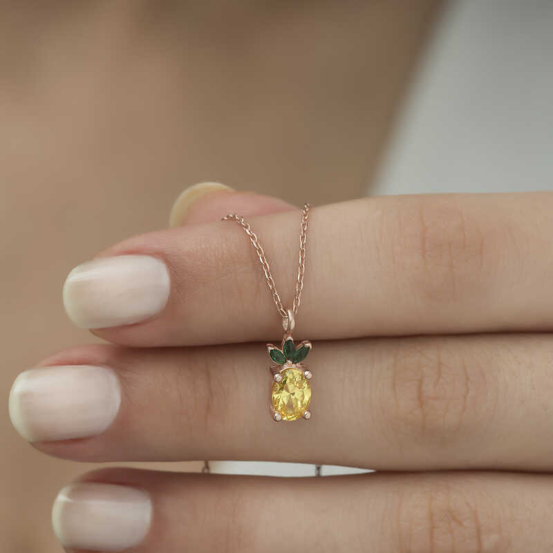 Gümüş Rose Ananas Figür Meyve Kolye - Görsel 3