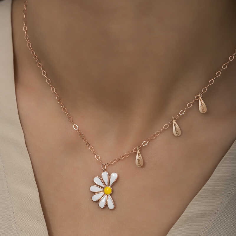 Gümüş Rose Papatya Seviyor Sevmiyor Bayan Kolye - Görsel 4