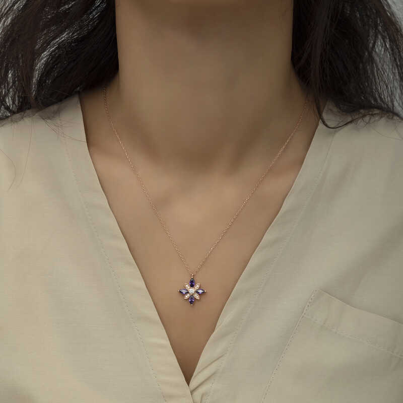Gümüş Rose Mor Taşlı Umut Çiçeği Kolye - Görsel 2