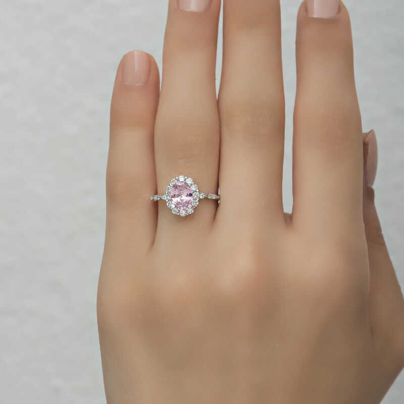 Gümüş Pembe Oval Taşlı Kadın Yüzük - Görsel 5