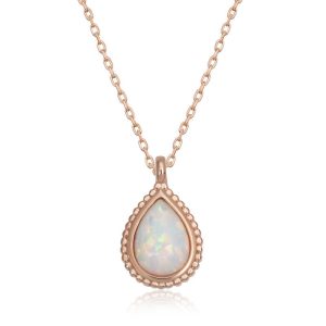 Gümüş Rose Damla Beyaz Opal Taşlı Kadın Kolye