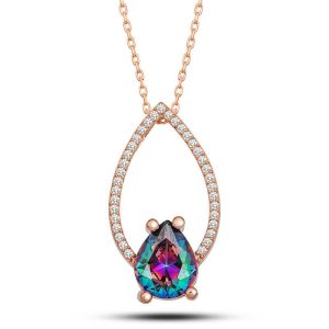 Gümüş Rose Mistik Topaz Taşlı Damla Kadın Kolye