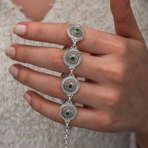 Gümüş Telkari Zümrüt Taşlı Kadın Bileklik