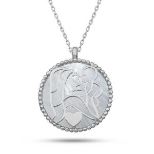 Gümüş Sedef Taşlı Anne Çocuk Sevgisi Kolye