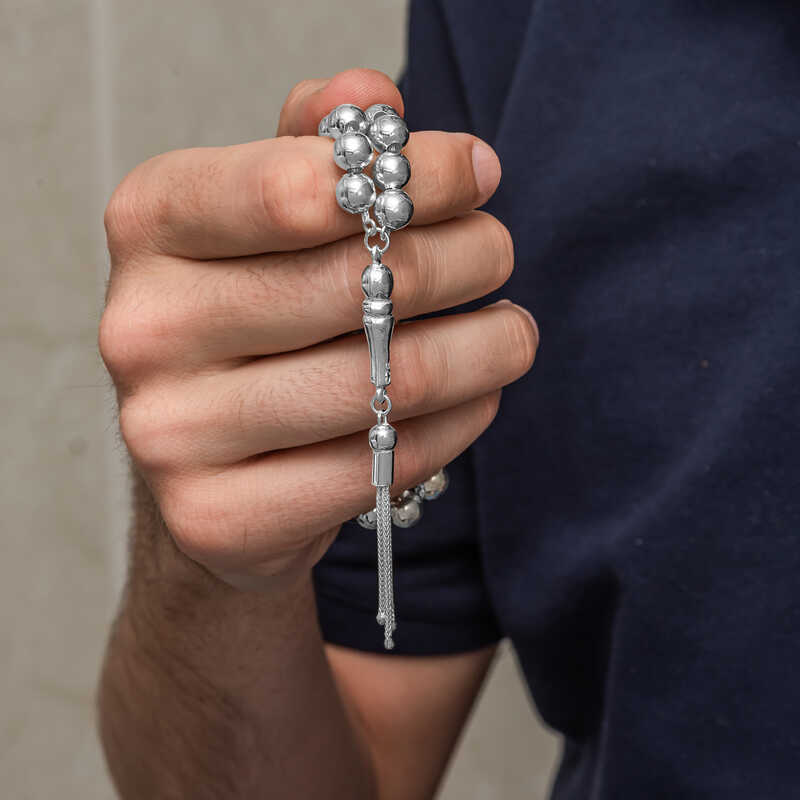 Gümüş Küre Kesim 7 mm Erkek Tesbih - Görsel 2