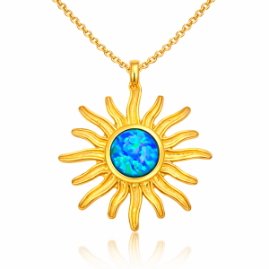 ​Gümüş Gold Mavi Opal Taşlı Güneş Kadın Kolye