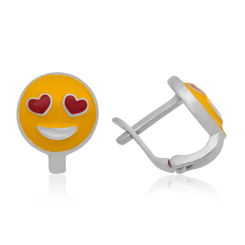 Gümüş Kalp Gözlü Emoji Çocuk Küpesi - Görsel 2