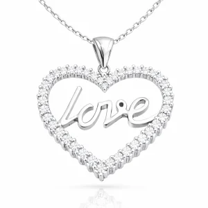 Gümüş Taşlı Love Bayan Kolye