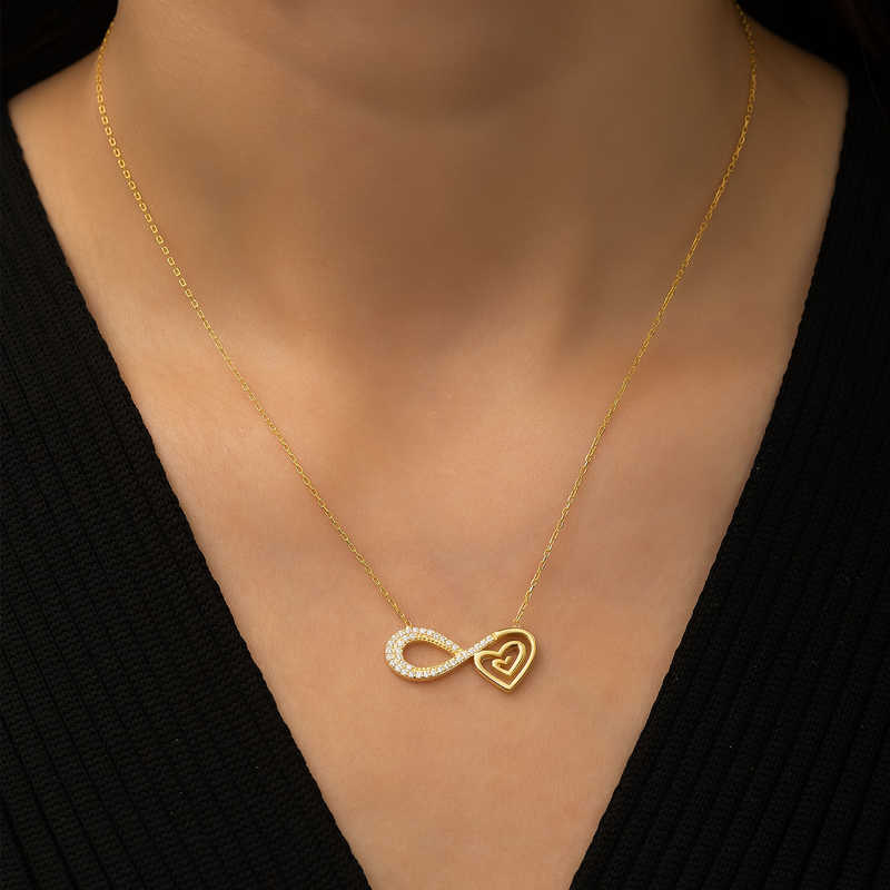 Gümüş Gold Kalpli Sonsuzluk Kolye - Görsel 3